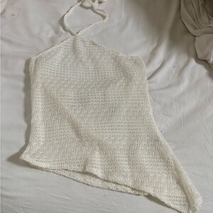 Princess Polly Knit Asymmetrical White Halter Top